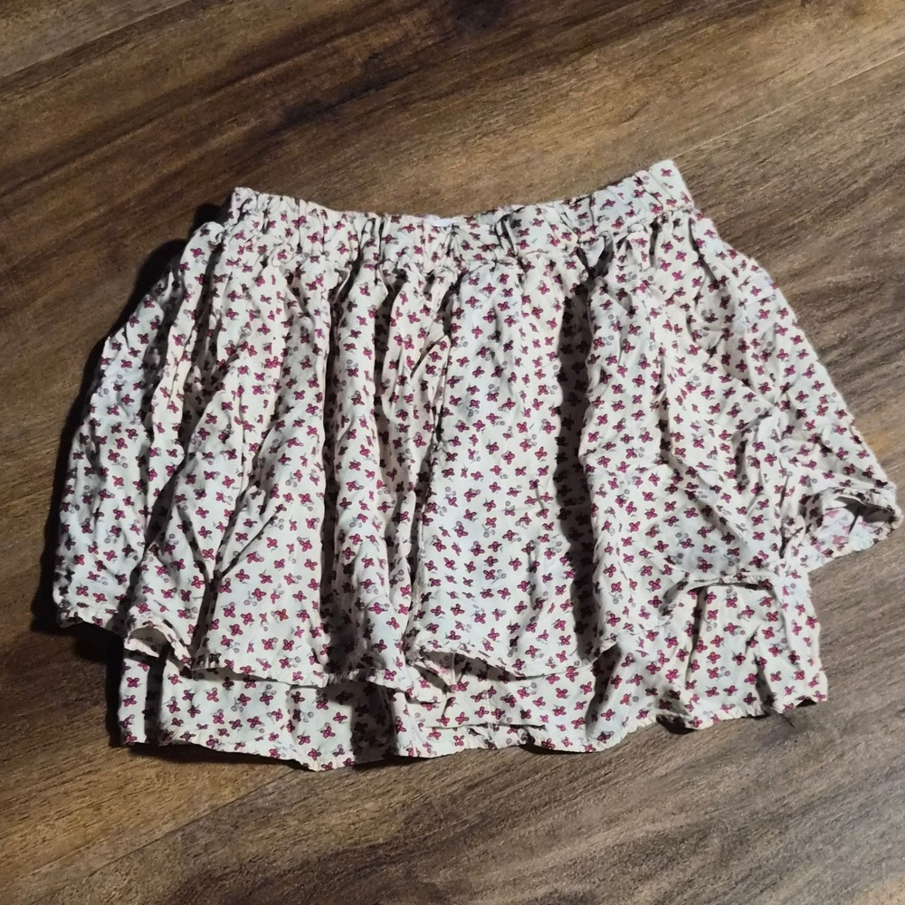 Uniqlo Kids Floral Skort Cream Red Blue Ruffle Skirt Shorts US Kids 7/8 Preppy
